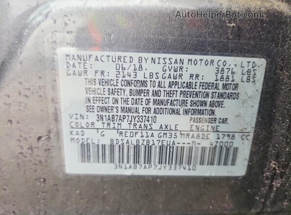 3N1AB7AP7JY337410 2018 NISSAN SENTRA Gray Vista del compartimento del motor