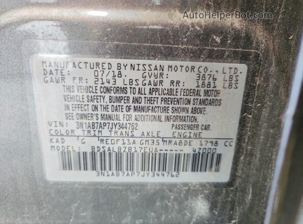 3N1AB7AP7JY344762 2018 NISSAN SENTRA Gray Вид підкапотного простору
