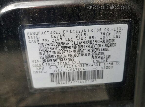 3N1AB7AP7KL627029 2019 NISSAN SENTRA Black Vista del compartimento del motor