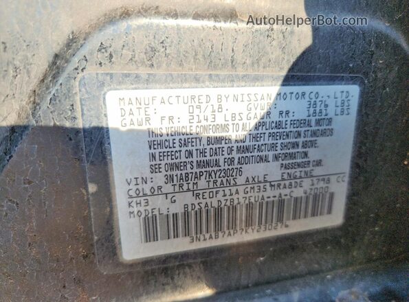 3N1AB7AP7KY230276 2019 NISSAN SENTRA Black Շարժիչի բաժամունքի տեսք