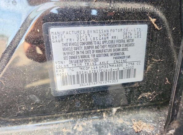 3N1AB7AP7KY294303 2019 NISSAN SENTRA Black Vista del compartimento del motor
