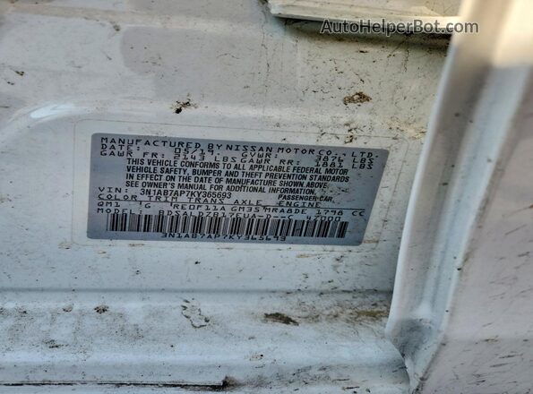 3N1AB7AP7KY365693 2019 NISSAN SENTRA White Вид підкапотного простору