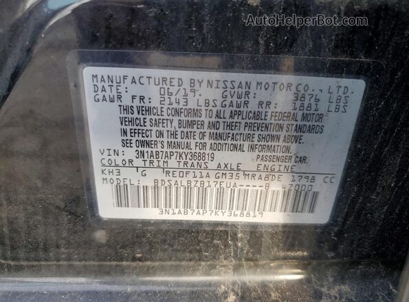 3N1AB7AP7KY368819 2019 NISSAN SENTRA Black Вид підкапотного простору
