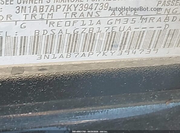 3N1AB7AP7KY394739 2019 NISSAN SENTRA Black Вид підкапотного простору