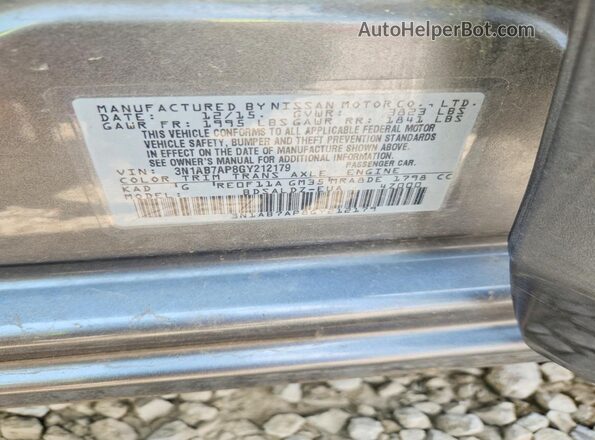 3N1AB7AP8GY212179 2016 NISSAN SENTRA Gray VIN sticker view
