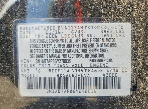 3N1AB7AP8GY278036 2016 NISSAN SENTRA Black Вид підкапотного простору