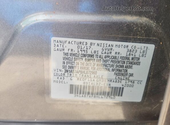 3N1AB7AP8HL672960 2017 NISSAN SENTRA Gray Widok komory silnika