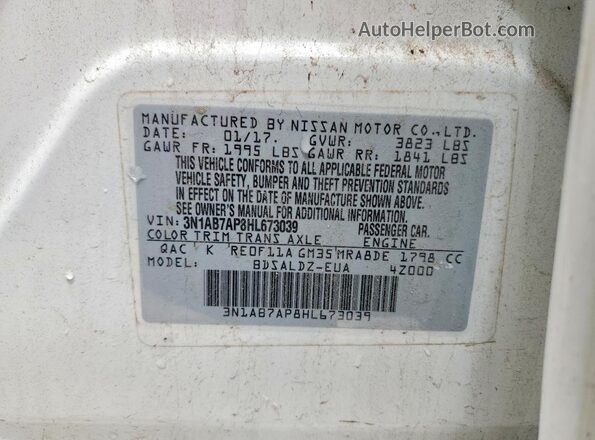 3N1AB7AP8HL673039 2017 NISSAN SENTRA White VIN կոդի պիտակի տեսք