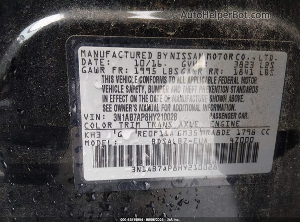 3N1AB7AP8HY210028 2017 NISSAN SENTRA Черный Вид подкапотного пространства