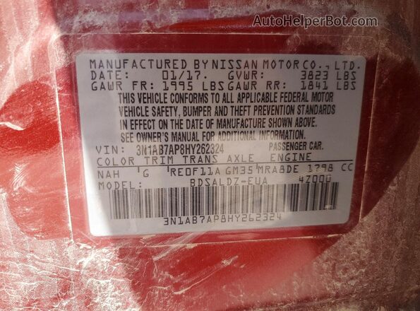 3N1AB7AP8HY262324 2017 NISSAN SENTRA Maroon ძრავის განყოფილების ხედი