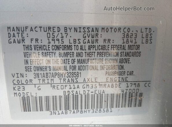 3N1AB7AP8HY328581 2017 NISSAN SENTRA Gray Vista del compartimento del motor