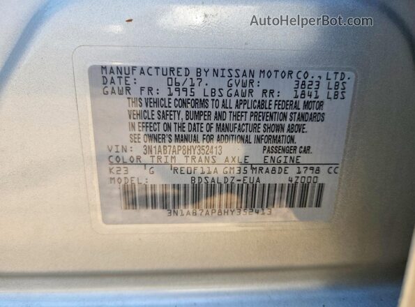 3N1AB7AP8HY352413 2017 NISSAN SENTRA Silver Вид підкапотного простору