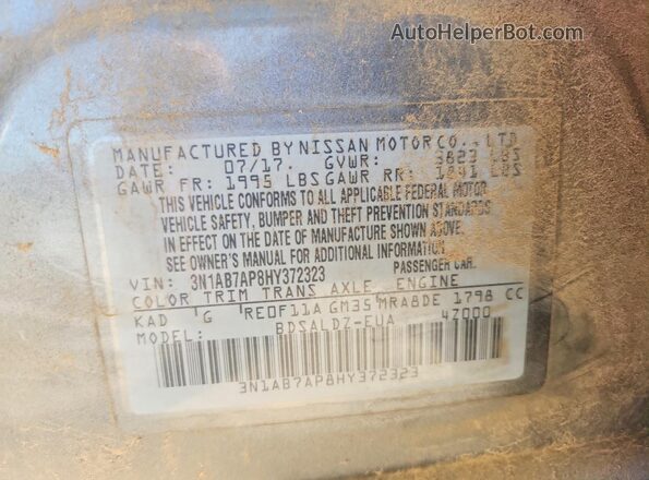 3N1AB7AP8HY372323 2017 NISSAN SENTRA Серый Вид подкапотного пространства
