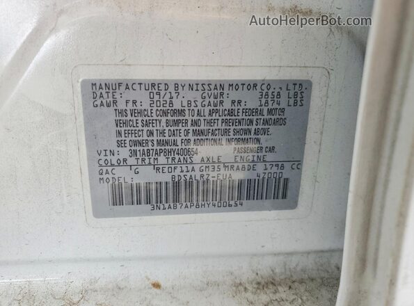 3N1AB7AP8HY400654 2017 NISSAN SENTRA White ძრავის განყოფილების ხედი