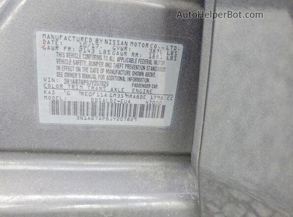 3N1AB7AP8JY207829 2018 NISSAN SENTRA Gray Widok komory silnika