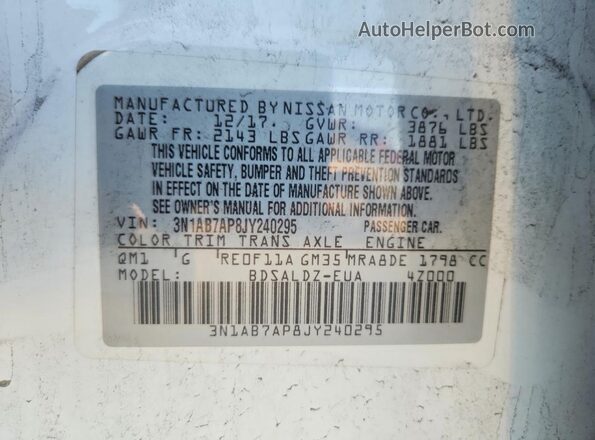 3N1AB7AP8JY240295 2018 NISSAN SENTRA White Engine compartment view