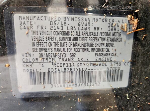 3N1AB7AP8JY311592 2018 NISSAN SENTRA Black Вид підкапотного простору