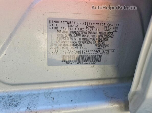 3N1AB7AP8KL610482 2019 NISSAN SENTRA Серебряный Вид подкапотного пространства