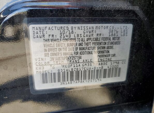 3N1AB7AP8KY257194 2019 NISSAN SENTRA Black ძრავის განყოფილების ხედი