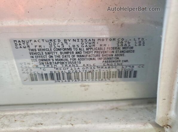 3N1AB7AP8KY355819 2019 NISSAN SENTRA Silver Вид підкапотного простору