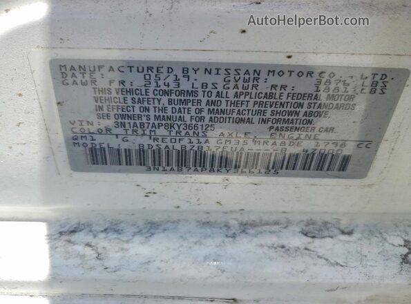 3N1AB7AP8KY366125 2019 NISSAN SENTRA White Vista del compartimento del motor