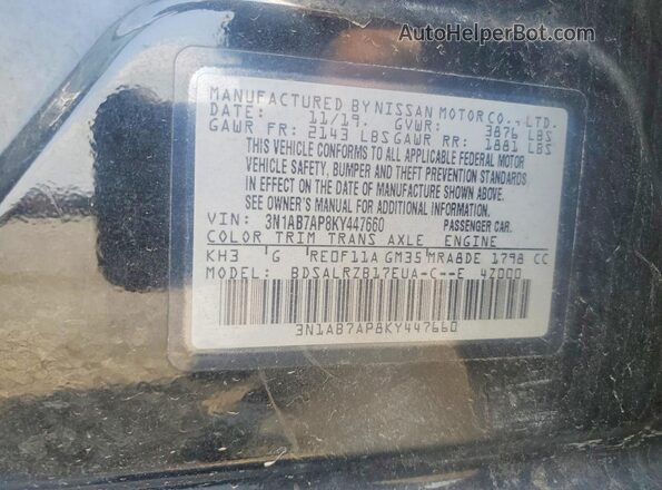 3N1AB7AP8KY447660 2019 NISSAN SENTRA Black ძრავის განყოფილების ხედი