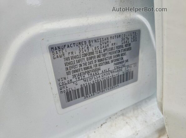 3N1AB7AP8KY458044 2019 NISSAN SENTRA Белый Вид подкапотного пространства