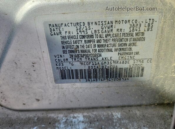 3N1AB7AP9GY208934 2016 NISSAN SENTRA Black Vista del compartimento del motor