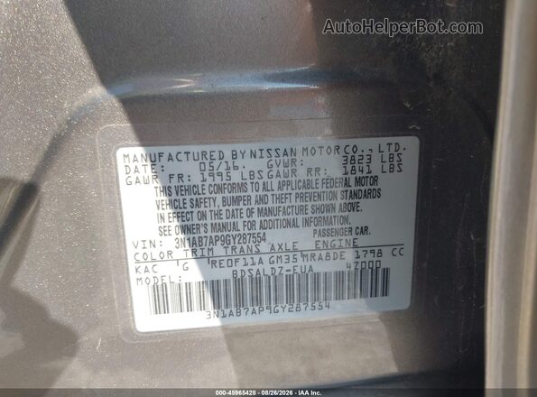 3N1AB7AP9GY287554 2016 NISSAN SENTRA Gray Вид підкапотного простору
