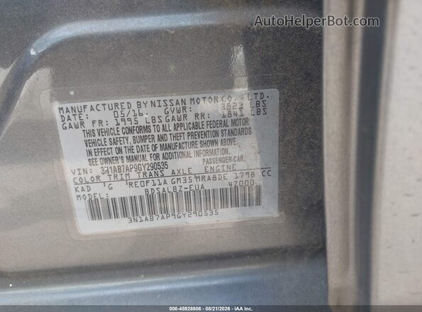 3N1AB7AP9GY290535 2016 NISSAN SENTRA Gray Engine compartment view
