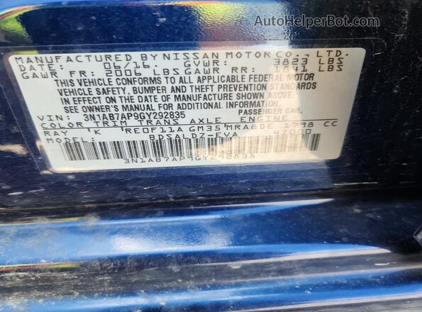 3N1AB7AP9GY292835 2016 NISSAN SENTRA Blue 