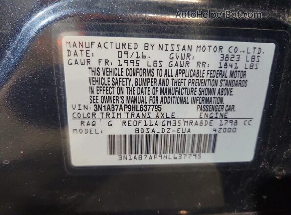 3N1AB7AP9HL637795 2017 NISSAN SENTRA Синий Вид наклейки с VIN-кодом
