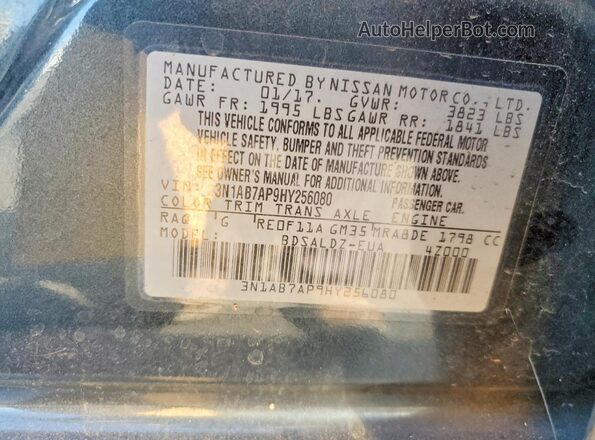 3N1AB7AP9HY256080 2017 NISSAN SENTRA Green Widok naklejki z numerem VIN