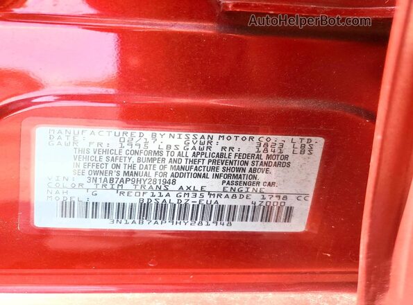3N1AB7AP9HY281948 2017 NISSAN SENTRA Burgundy Widok komory silnika