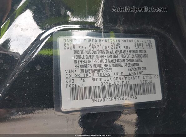 3N1AB7AP9HY285255 2017 NISSAN SENTRA Black Engine compartment view