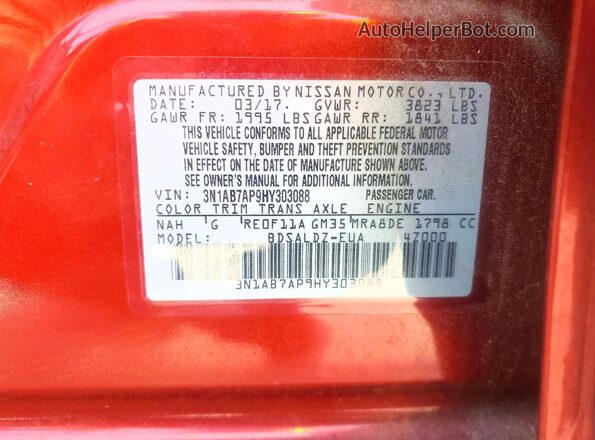 3N1AB7AP9HY303088 2017 NISSAN SENTRA Maroon Շարժիչի բաժամունքի տեսք