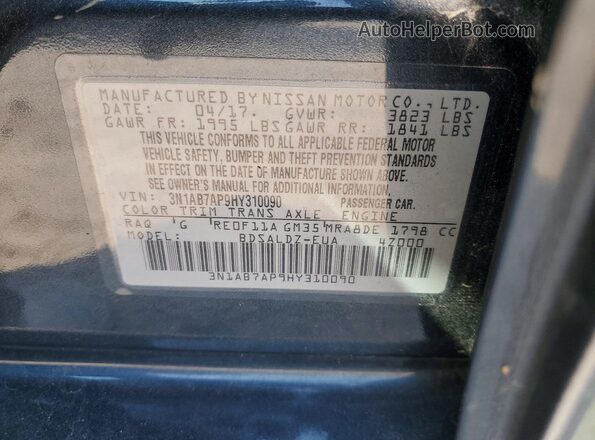 3N1AB7AP9HY310090 2017 NISSAN SENTRA Black Vista del compartimento del motor