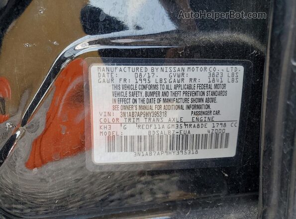3N1AB7AP9HY395318 2017 NISSAN SENTRA Black Շարժիչի բաժամունքի տեսք