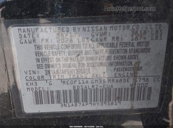 3N1AB7AP9HY395819 2017 NISSAN SENTRA Black Շարժիչի բաժամունքի տեսք