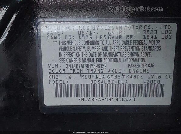 3N1AB7AP9HY396159 2017 NISSAN SENTRA Black Вид підкапотного простору