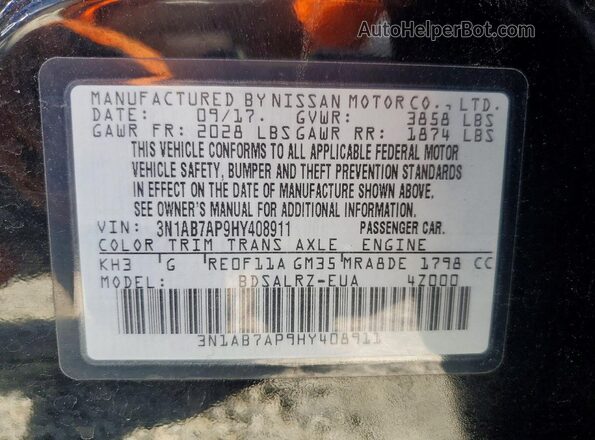 3N1AB7AP9HY408911 2017 NISSAN SENTRA Black Vista del compartimento del motor