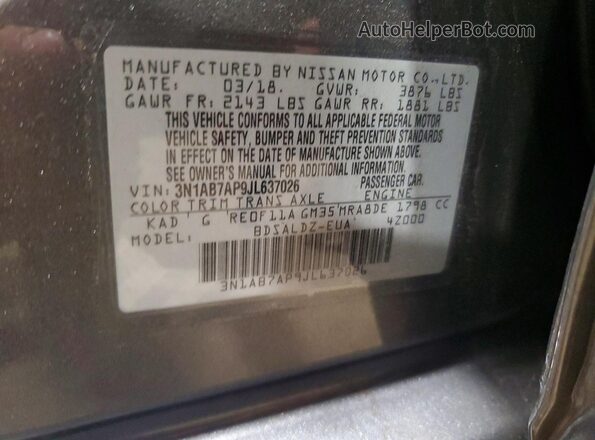 3N1AB7AP9JL637026 2018 NISSAN SENTRA Gray Շարժիչի բաժամունքի տեսք