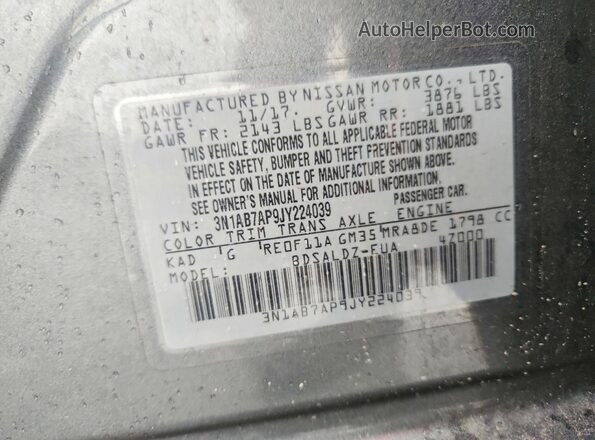 3N1AB7AP9JY224039 2018 NISSAN SENTRA Gray Вид підкапотного простору