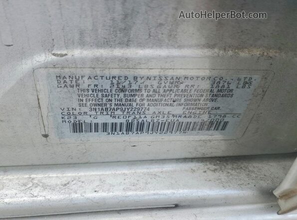 3N1AB7AP9JY229774 2018 NISSAN SENTRA Silver Widok naklejki z numerem VIN