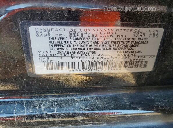 3N1AB7AP9JY277498 2018 NISSAN SENTRA Black VIN sticker view