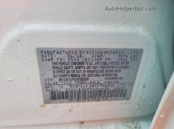 3N1AB7AP9JY338560 2018 NISSAN SENTRA White Vista de la etiqueta del VIN