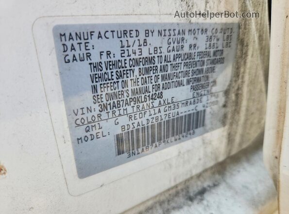 3N1AB7AP9KL614248 2019 NISSAN SENTRA White Vista del compartimento del motor