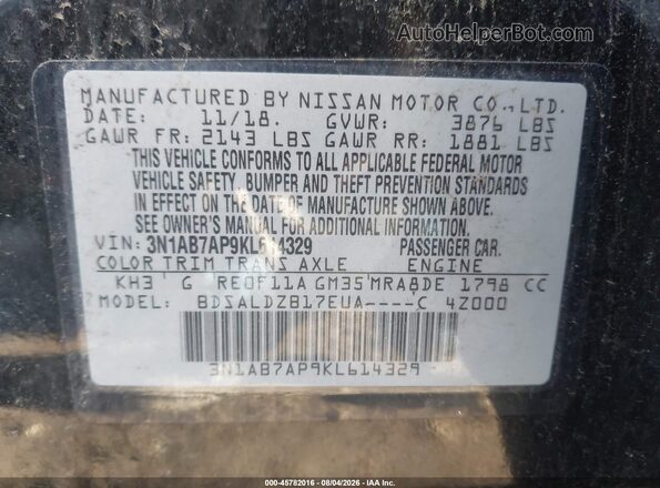 3N1AB7AP9KL614329 2019 NISSAN SENTRA Black Vista del compartimento del motor