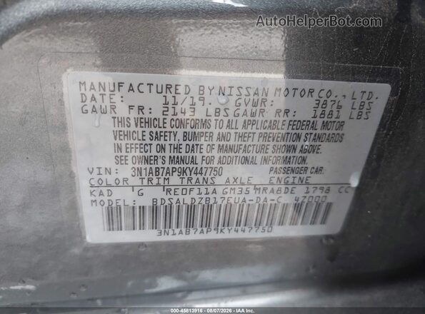 3N1AB7AP9KY447750 2019 NISSAN SENTRA Blue Widok komory silnika