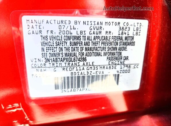 3N1AB7APXGL674286 2016 NISSAN SENTRA Red Engine compartment view